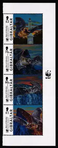Gibraltar 1832-1835 postfrisch 4er Streifen, Fledermäuse #JV428
