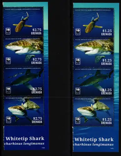 Grenada 2866-2873 postfrisch als 4er Streifen, Haie, Fische #JV434