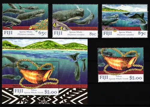Fidschi Block 26 + 851-854 postfrisch Wale #JV744