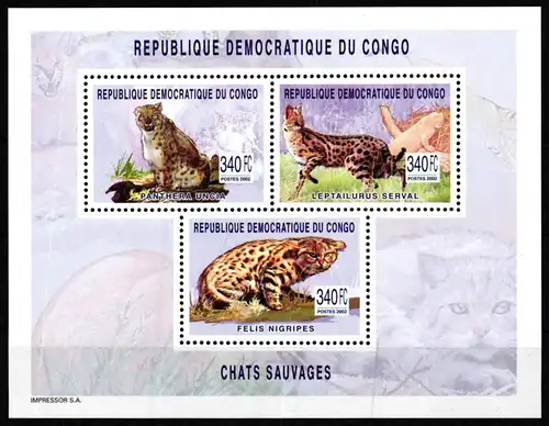 Kongo (Kinshasa) 1752-1754 postfrisch als Kleinbogen I A, Raubkatzen #JV844