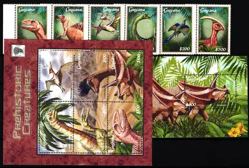 Guyana Block 720 + 7270-7275 + 7284-7287 postfrisch Dinosaurier #JV832