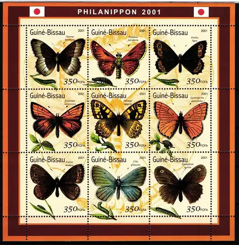 Guinea Bissau 1499-1507 postfrisch als Kleinbogen, Schmetterlinge #JV849