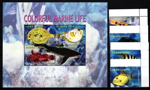 Sierra Leone Block 513 + 3988-3993 postfrisch Fische #JV870