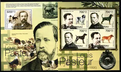 Guinea Bissau Block 1064 + 6007-6010 postfrisch als ZD-Bogen, l. Pasteur #JV946