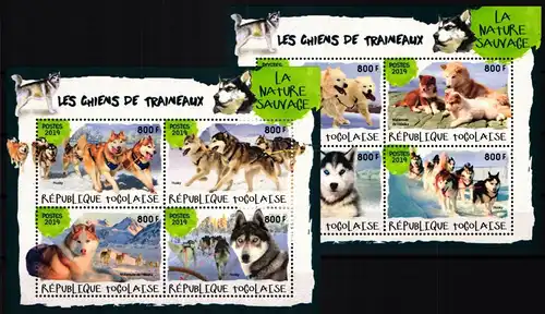 Togo 9501-9508 postfrisch als ZD-Bögen, Hunde, Huskies #JV971