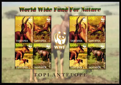 Tansania 4433-4436 postfrisch als Zd-Bogen, Antilopen #JV480