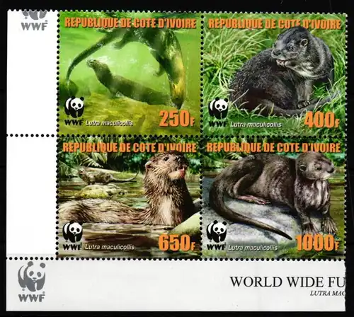 Elfenbeinküste 1349-1352 A postfrisch als 4er Block, Otter #JV479