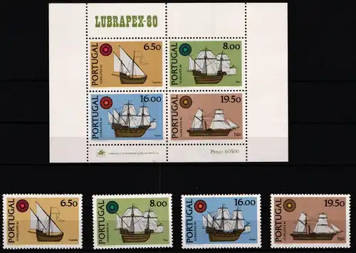 Portugal 1504-1507 und Block 31 postfrisch Schifffahrt #KC092