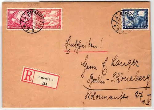 Deutsches Reich 506, W 55 auf Brief als Mischfrankatur #KT203