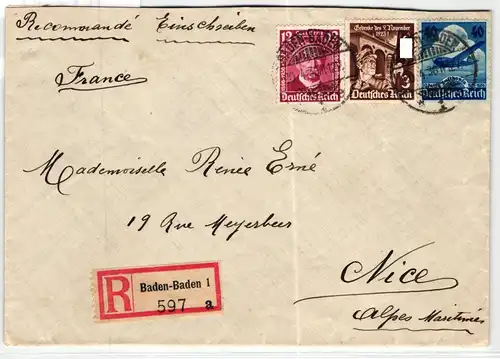Deutsches Reich 603 u.a. auf Brief als Mischfrankatur portogerecht #KT230