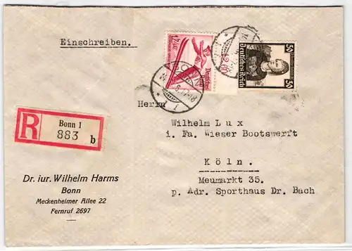 Deutsches Reich 596 u.a. auf Brief als Mischfrankatur portogerecht #KT212