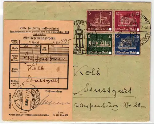 Deutsches Reich 576-579 auf Brief als Mischfrankatur Herzstück #KT222