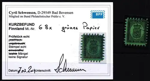 Finnland 6 Bx gestempelt Kurzbefund Schwenson BPP #KT281