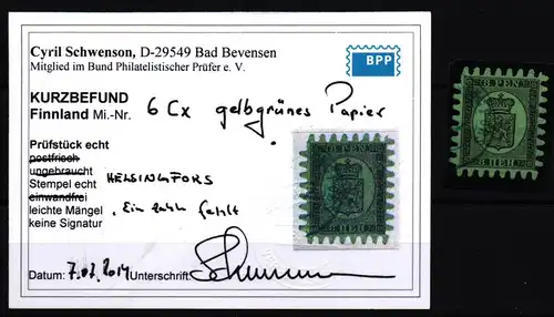 Finnland 6 Cx gestempelt Kurzbefund Schwenson BPP #KT288