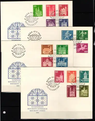 Schweiz 696-713 als Ersttagsbrief verteilt auf 4 FDCs #KT368