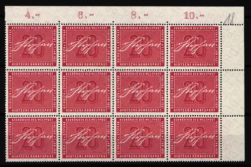 BRD Bund 227 postfrisch 12er Block vom Eckrand #KT360