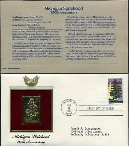 USA Goldmarke 1862 150Jahre Michigan Ersttagesbrief/FDC #AJ215