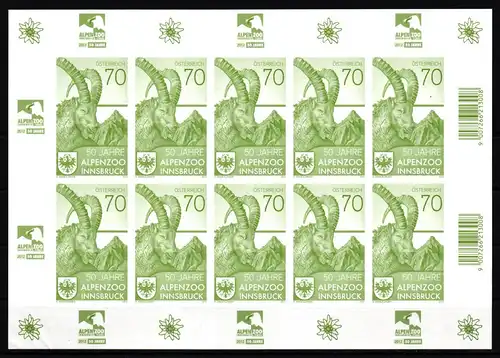 Österreich 3019 postfrisch Kleinbogen als Phasendruck ungeschnitten #KS658