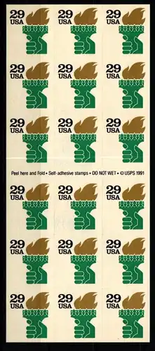USA F-Bl. 4 postfrisch Folienblatt 4 Fackel der Freiheitsstatue #KR187