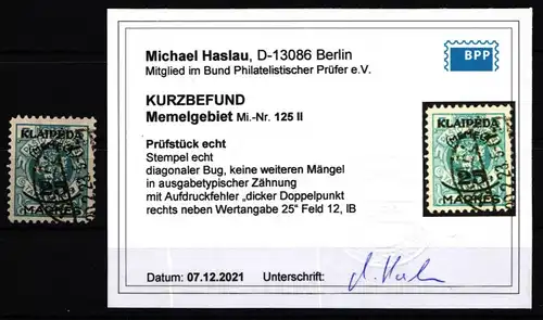 Memel 125 II gestempelt Plattenfehler mit Kurzbefund BPP #KR527