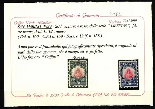 San Marino 162 postfrisch signiert, inkl. Zertifikat #KV991