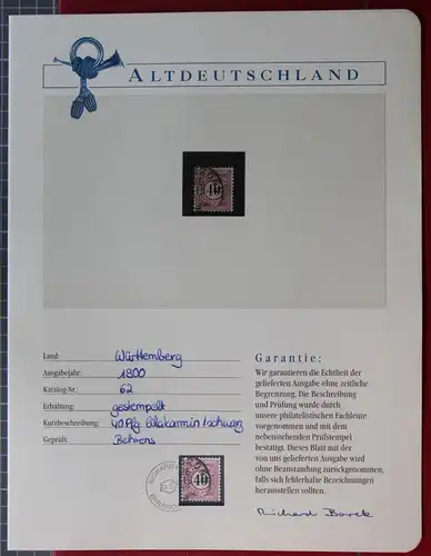 Altdeutschland Württemberg 62 postfrisch Borek Garantie #KS319