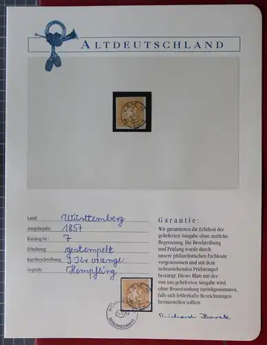 Altdeutschland Württemberg 7 gestempelt Borek Garantie #KS310