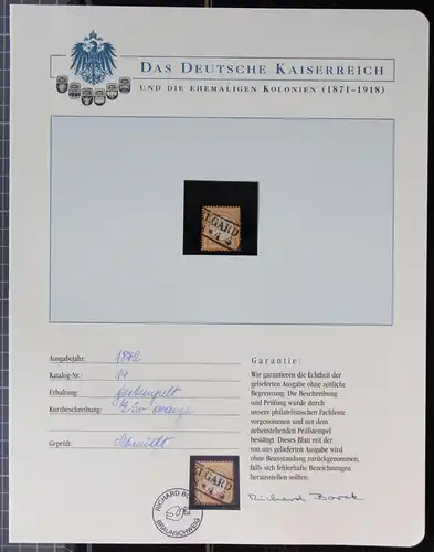 Deutsches Reich 14 gestempelt Borek Garantie #KS338