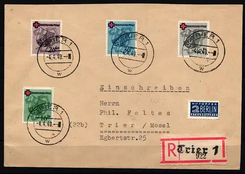 Französische Zone Rheinland-Pfalz 42-45 gestempelt als Satzbrief #KU515