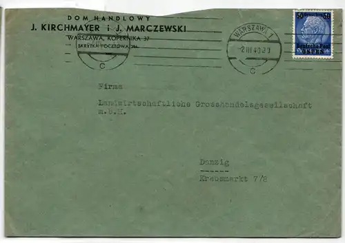 Generalgouvernement 9 auf Brief als Einzelfrankatur portogerecht #KY490