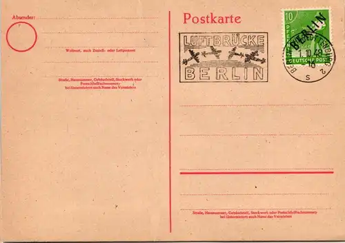 Berlin auf Postkarte ungelaufen mit Luftbrückenstempel #KT718