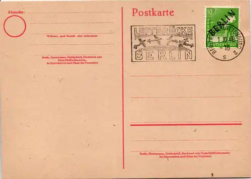 Berlin auf Postkarte ungelaufen mit Luftbrückenstempel #KT723