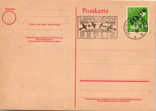 Berlin auf Postkarte ungelaufen mit Luftbrückenstempel #KT717