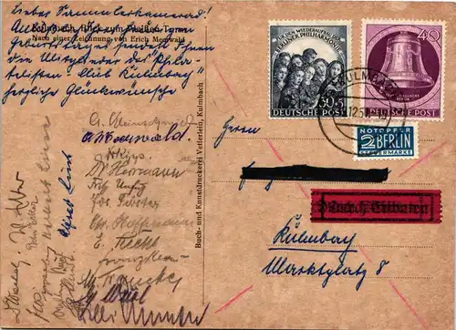 Berlin 73, 79 auf Postkarte als Mischfrankatur portogerecht #KT763