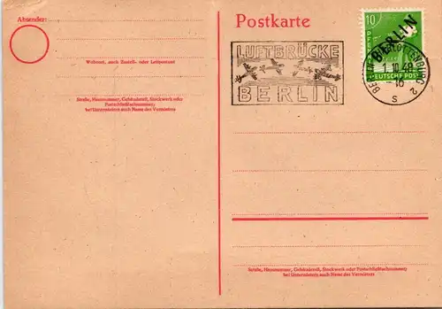 Berlin auf Postkarte ungelaufen mit Luftbrückenstempel #KT727