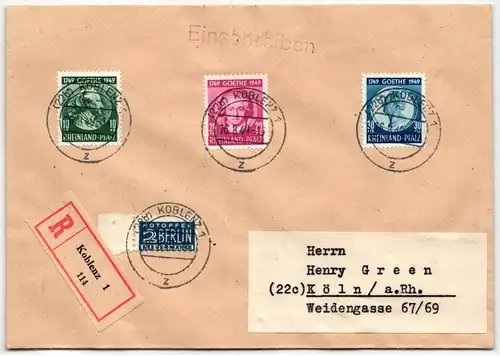 Französische Zone Rhein. 46-48 auf Brief als Mischfrankatur portogerecht #KT834