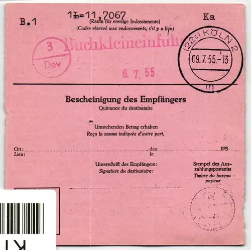 Berlin 53, 57 auf Postkarte auf Auslandspostanweisung #KT939