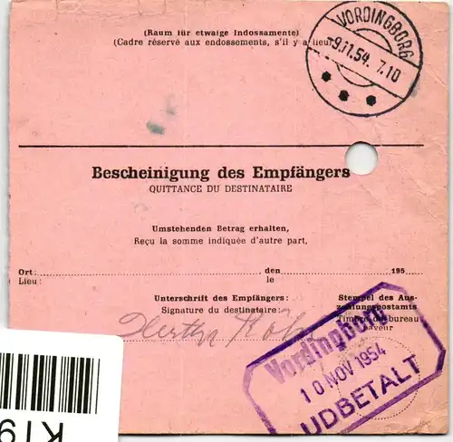 Berlin 53, 55 auf Postkarte auf Auslandspostanweisung #KT940