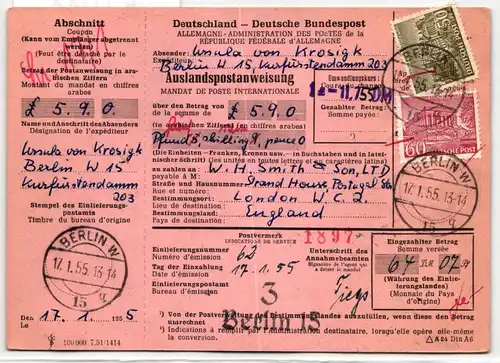 Berlin 53, 54 auf Postkarte komplette Auslandspostanweisung #KT944