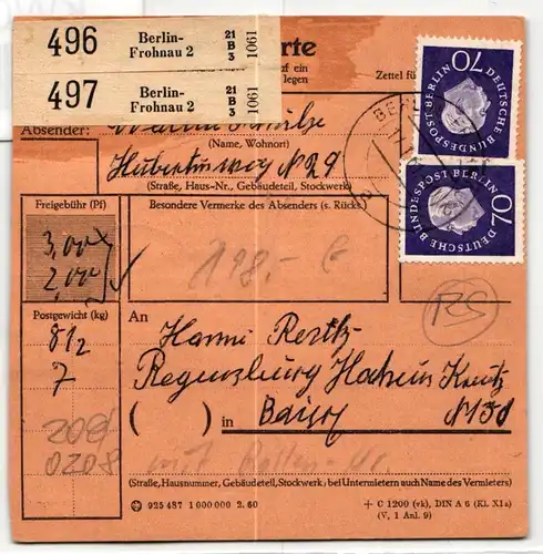 Berlin 186 u.a. auf Postkarte Paketkarte #KW019