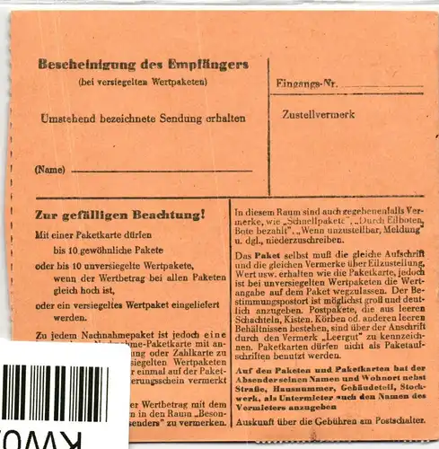 Berlin 186 u.a. auf Postkarte Paketkarte #KW022