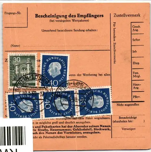 Berlin 185 u.a. auf Postkarte Paketkarte #KW023