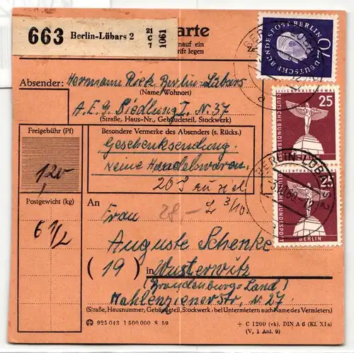 Berlin 186 u.a. auf Postkarte Paketkarte #KW020