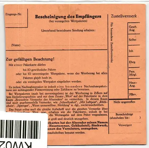 Berlin 186 u.a. auf Postkarte Paketkarte #KW020