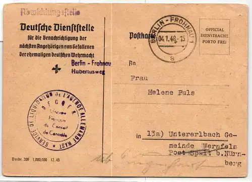 Berlin Freistempel auf Brief Dienstsache Benachrichtigung Gefallenen #KT979