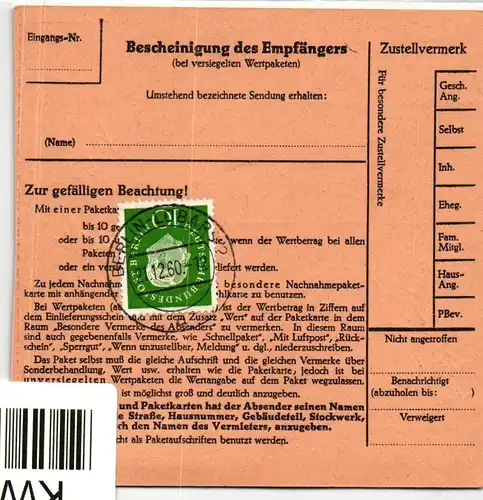 Berlin 186 u.a. auf Postkarte Paketkarte #KW016
