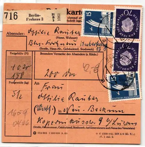 Berlin 186 u.a. auf Postkarte Paketkarte #KW021