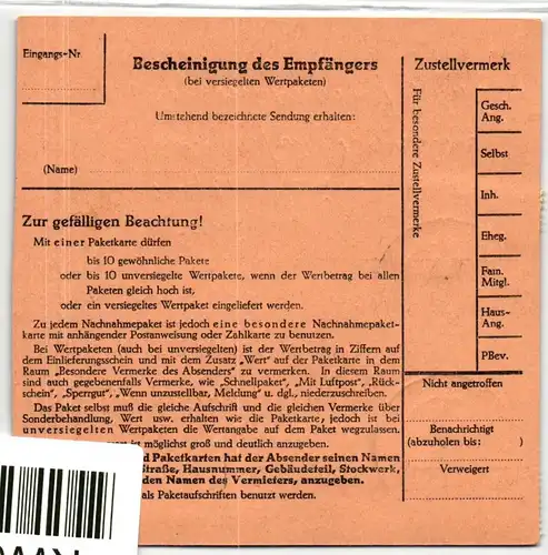 Berlin 186 u.a. auf Postkarte Paketkarte #KW021