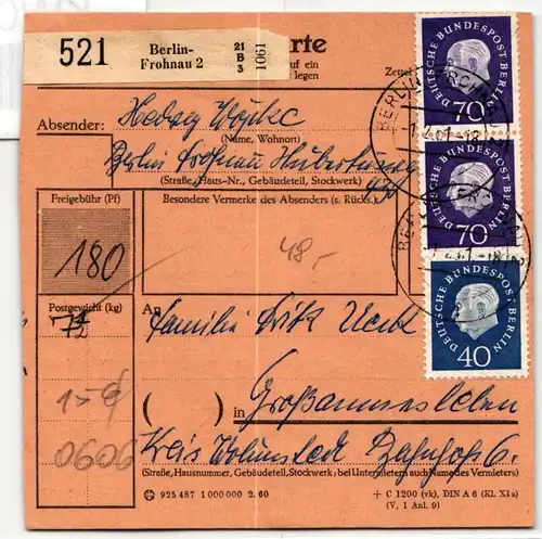 Berlin 186 u.a. auf Postkarte Paketkarte #KW018