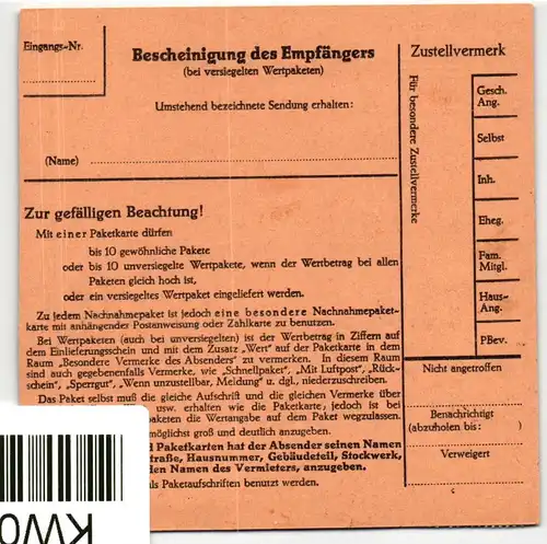 Berlin 186 u.a. auf Postkarte Paketkarte #KW018